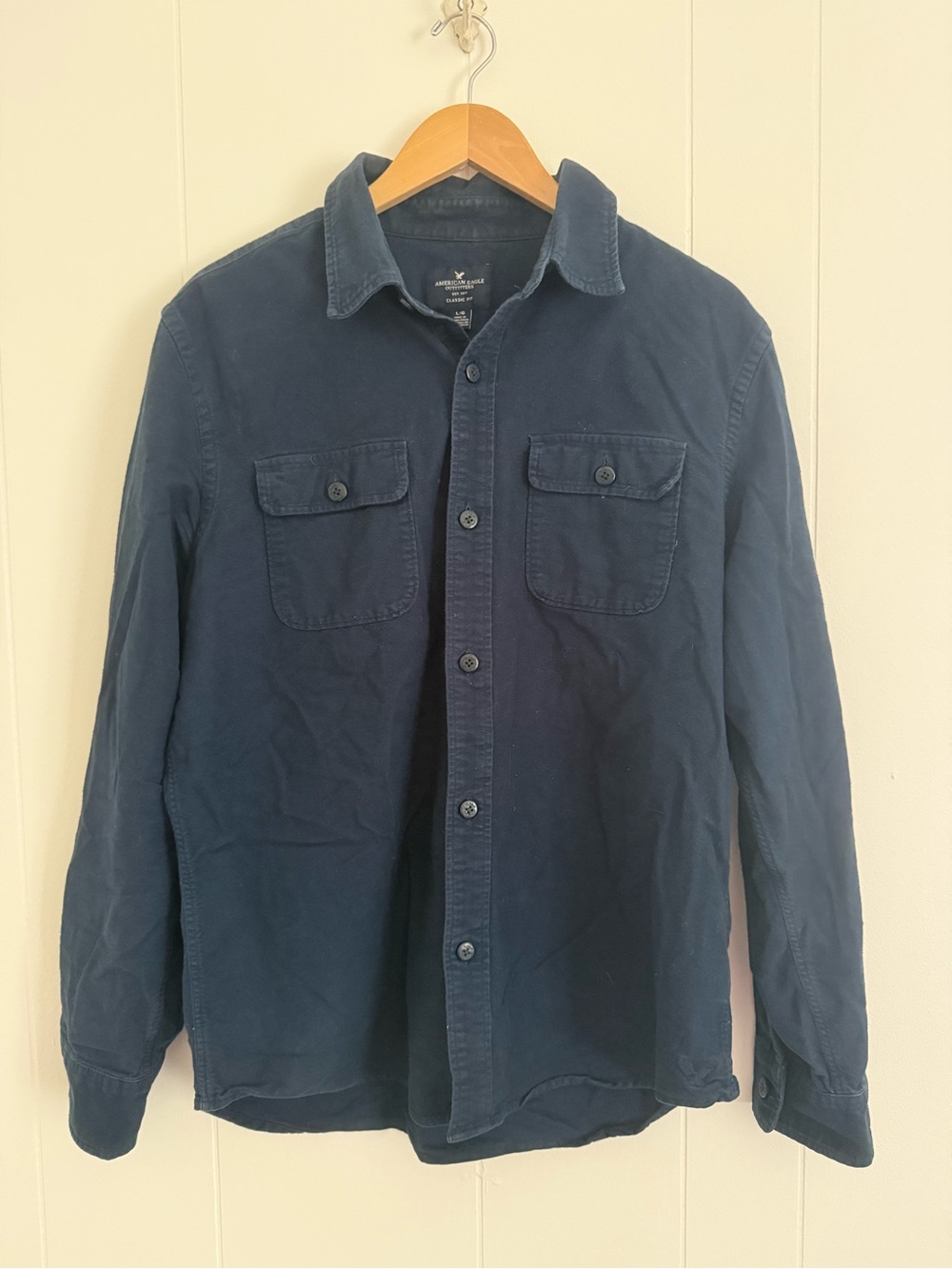 American Eagle Men's Navy Corduroy Shacket - Button Front Workshirt